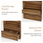 76.8-Inch Arched Bookcase with File Cabinet Drawer, 5-Tier Storage for Home Office