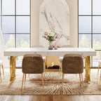 63-Inch Modern Dining Table for 4-6 People, Faux Marble Kitchen Table with Gold Legs