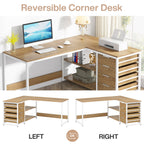 59" L-Shaped Desk, Reversible Corner Computer Desk with Drawers and Shelves