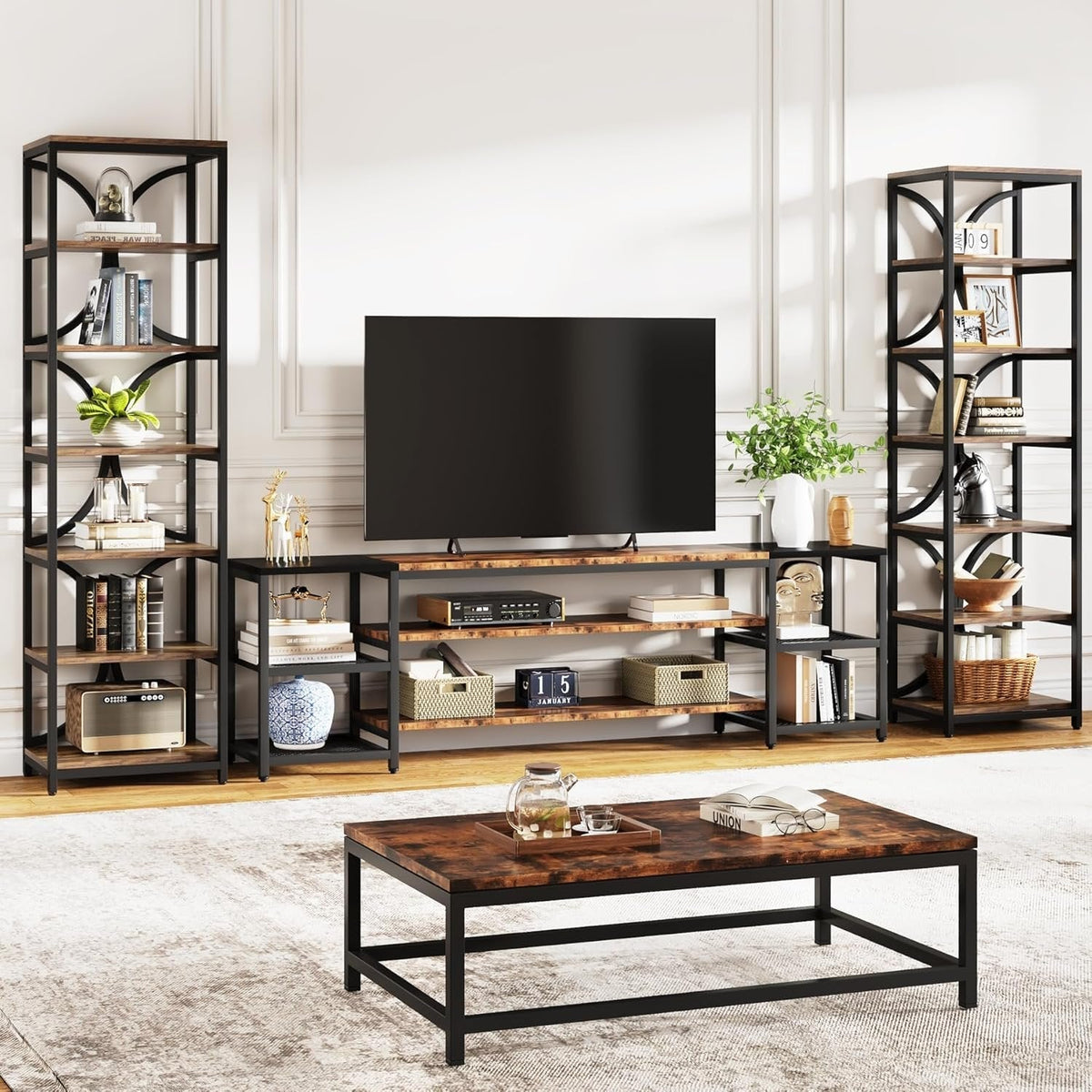 78.74 Inches High 6-Tier Open Shelf for Home Office and Living Room in Brown
