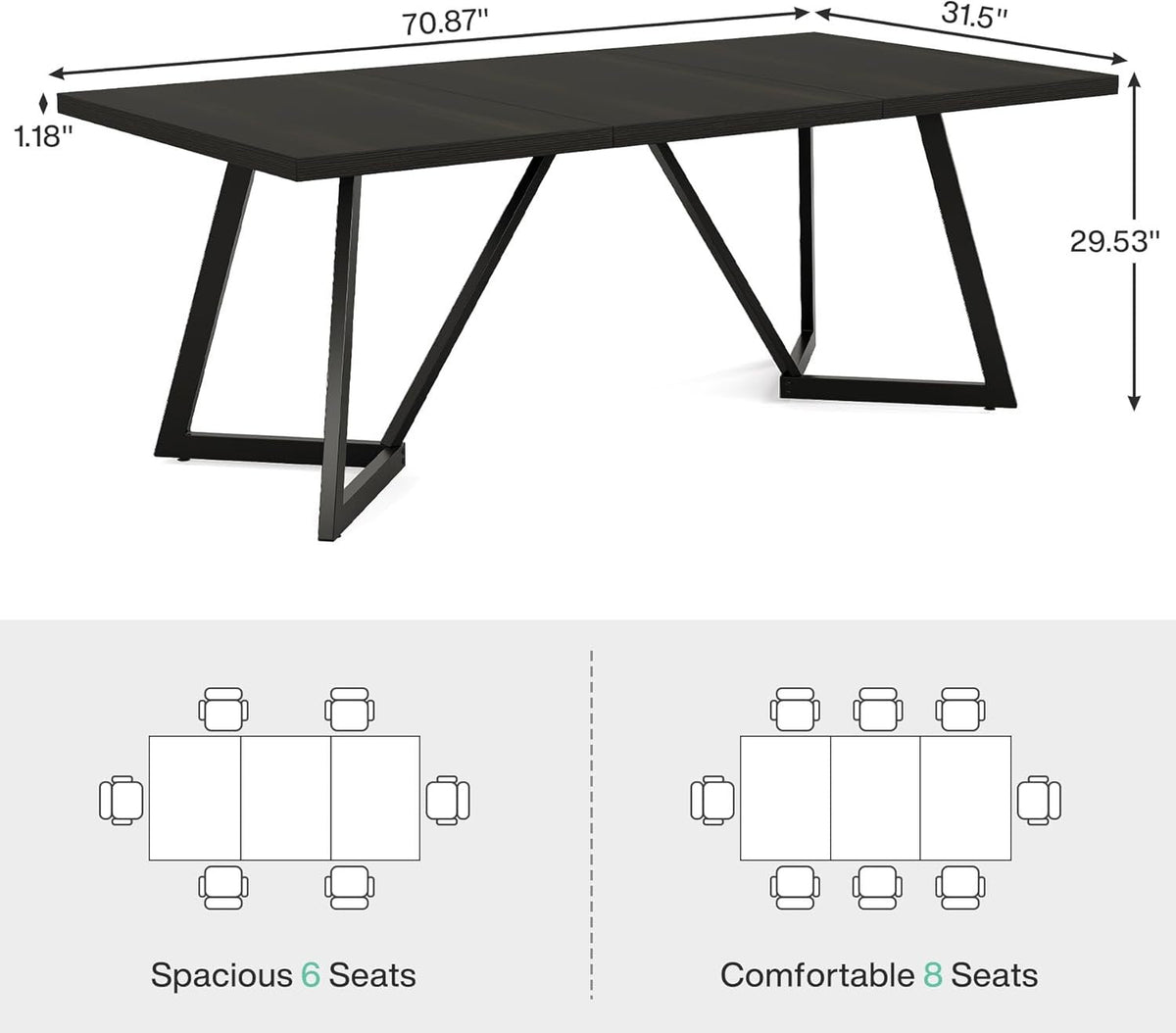 70.86-Inch Modern Executive Desk, Black Office Workstation with Sturdy Metal Frame