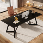 70.86-Inch Modern Executive Desk, Black Office Workstation with Sturdy Metal Frame