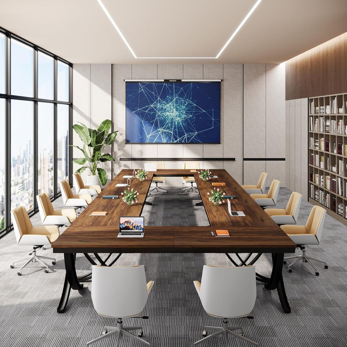 6.5FT Conference Table for 6-8 People, 78-Inch Rectangular Table with Metal Frame