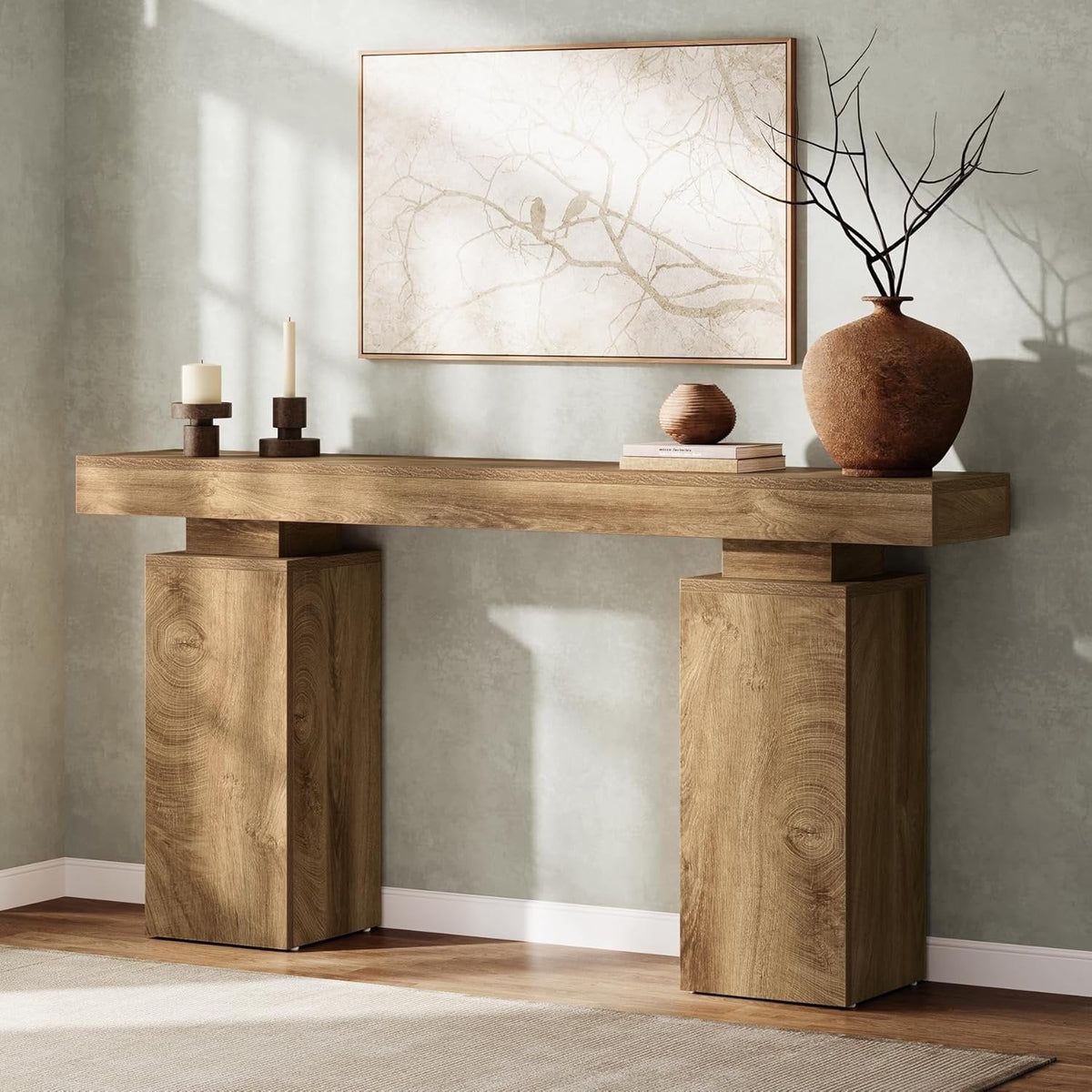 63 Inch Long Console Table for Entryway, Farmhouse Wooden Sofa Table for Living Room and Hallway