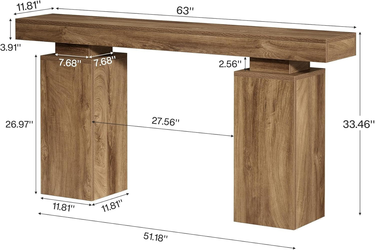 63 Inch Long Console Table for Entryway, Farmhouse Wooden Sofa Table for Living Room and Hallway
