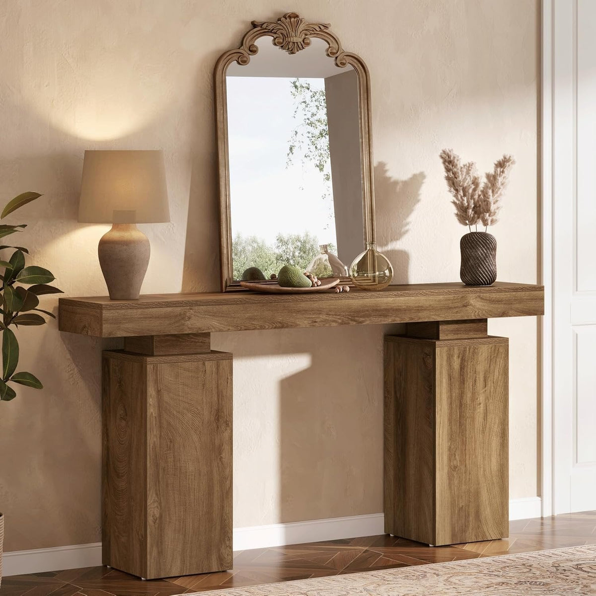 63 Inch Long Console Table for Entryway, Farmhouse Wooden Sofa Table for Living Room and Hallway