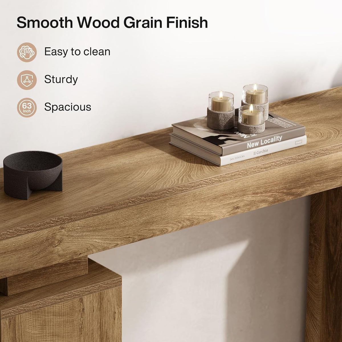63 Inch Long Console Table for Entryway, Farmhouse Wooden Sofa Table for Living Room and Hallway