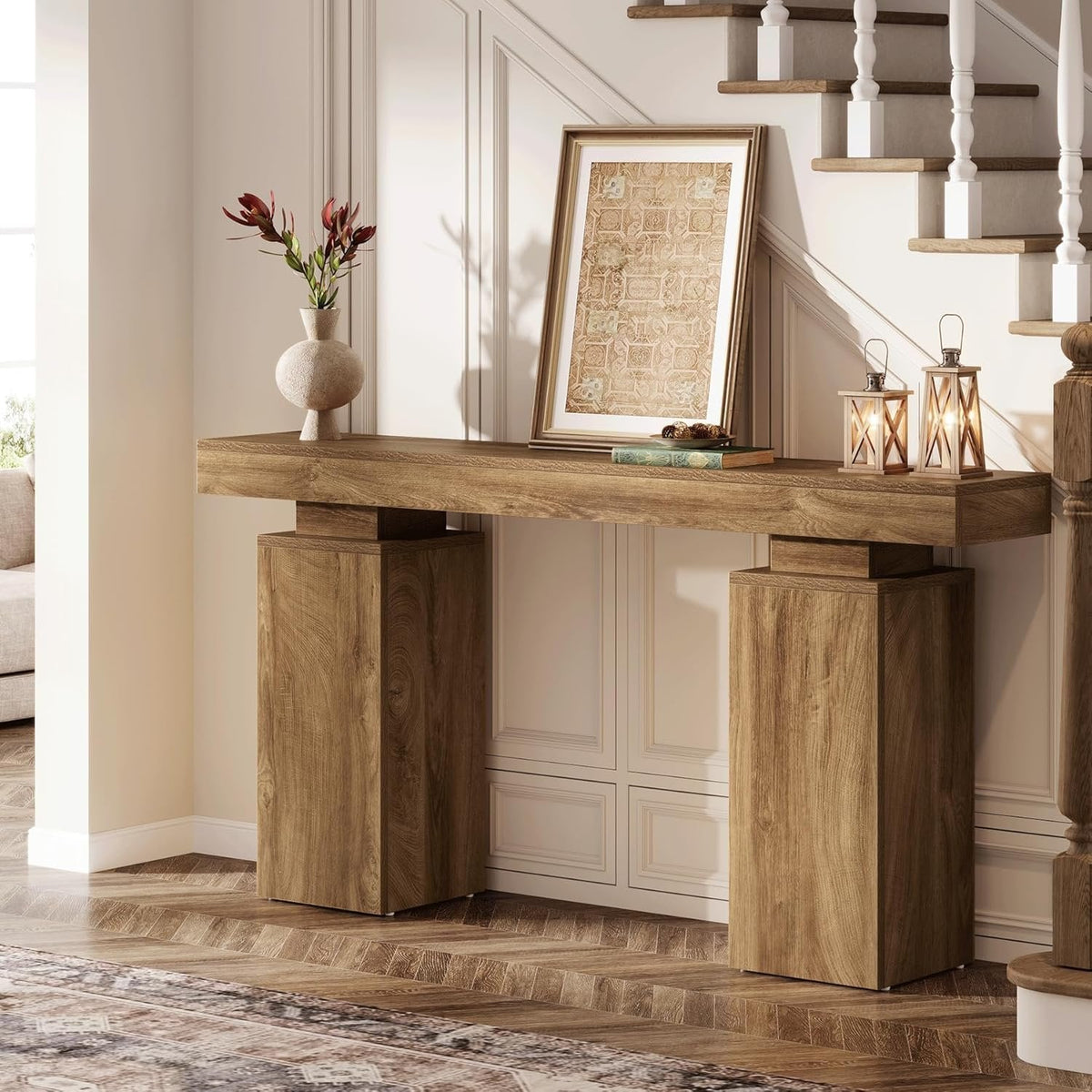 63 Inch Long Console Table for Entryway, Farmhouse Wooden Sofa Table for Living Room and Hallway