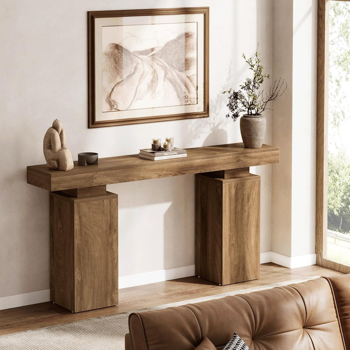 63 Inch Long Console Table for Entryway, Farmhouse Wooden Sofa Table for Living Room and Hallway