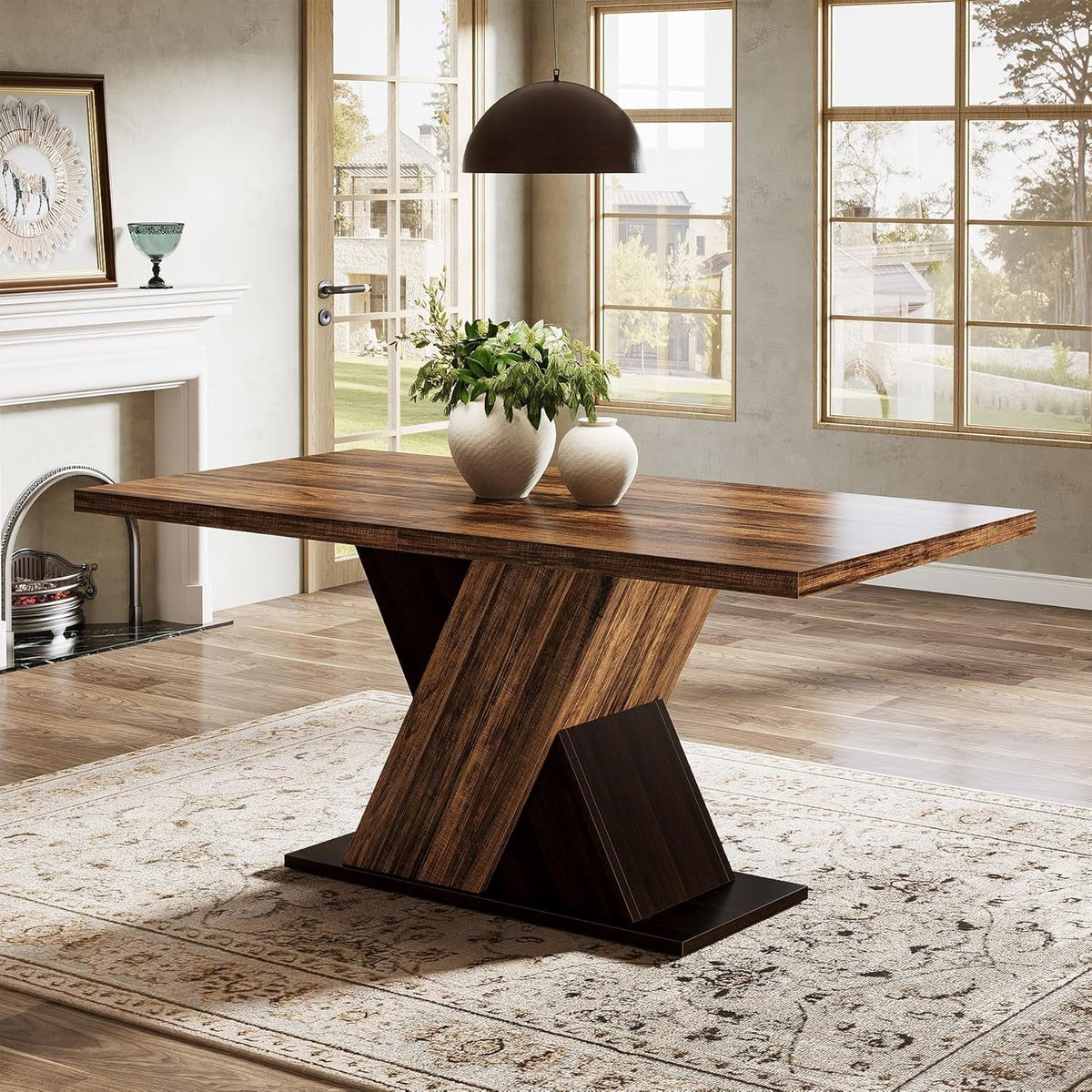 55" Rustic Farmhouse Dining Table, Space-Saving Wood Table for 4