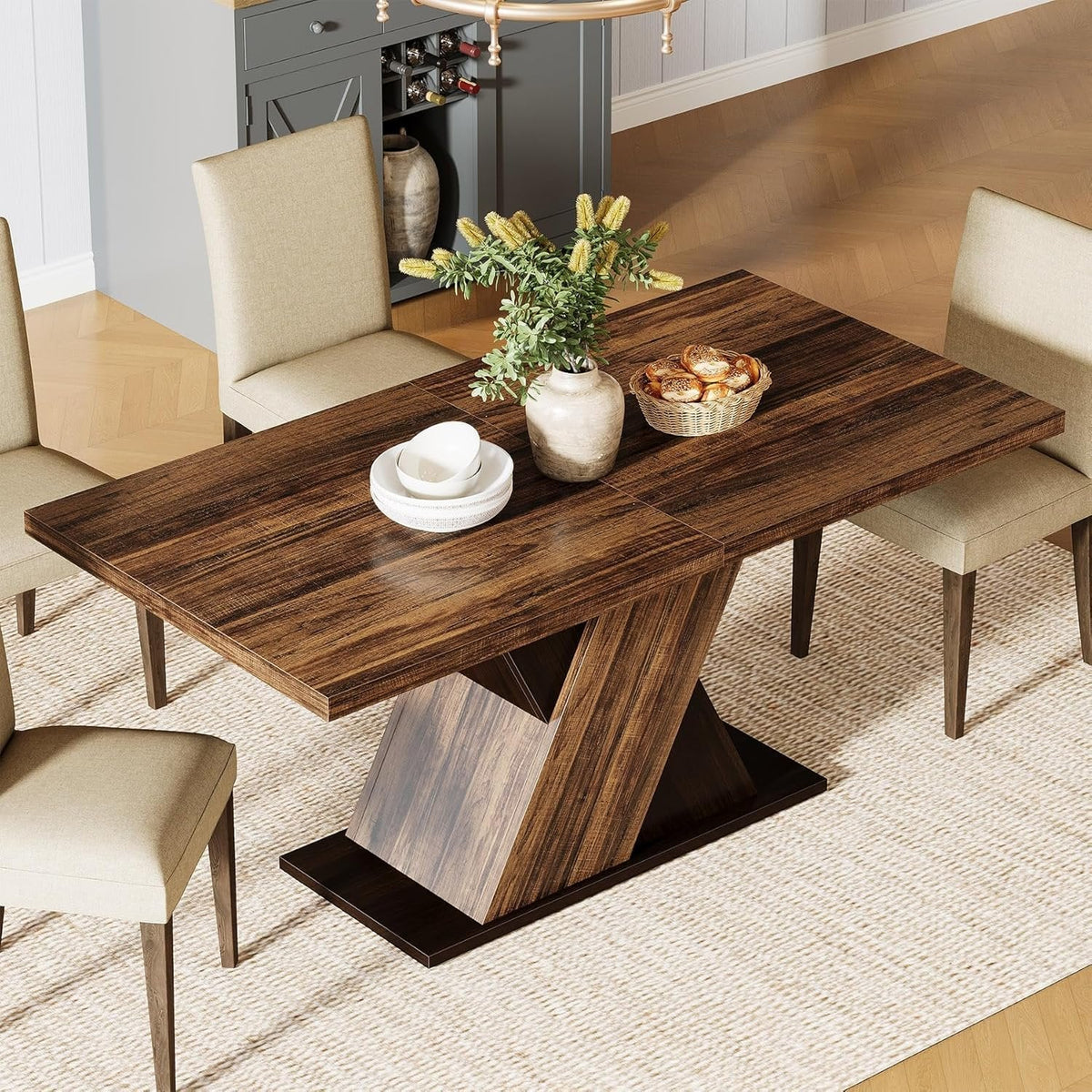 55" Rustic Farmhouse Dining Table, Space-Saving Wood Table for 4