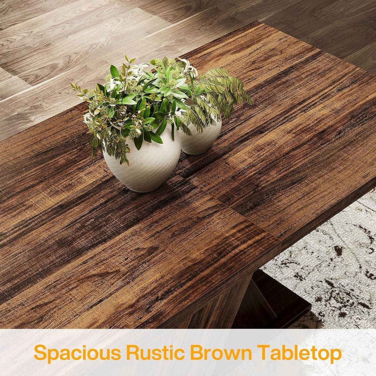 55" Rustic Farmhouse Dining Table, Space-Saving Wood Table for 4