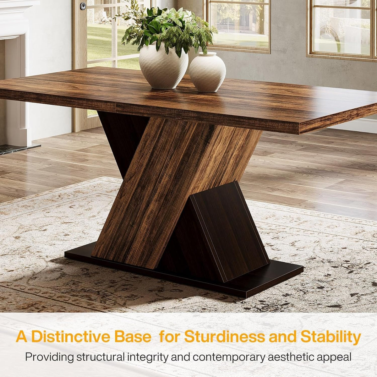 55" Rustic Farmhouse Dining Table, Space-Saving Wood Table for 4