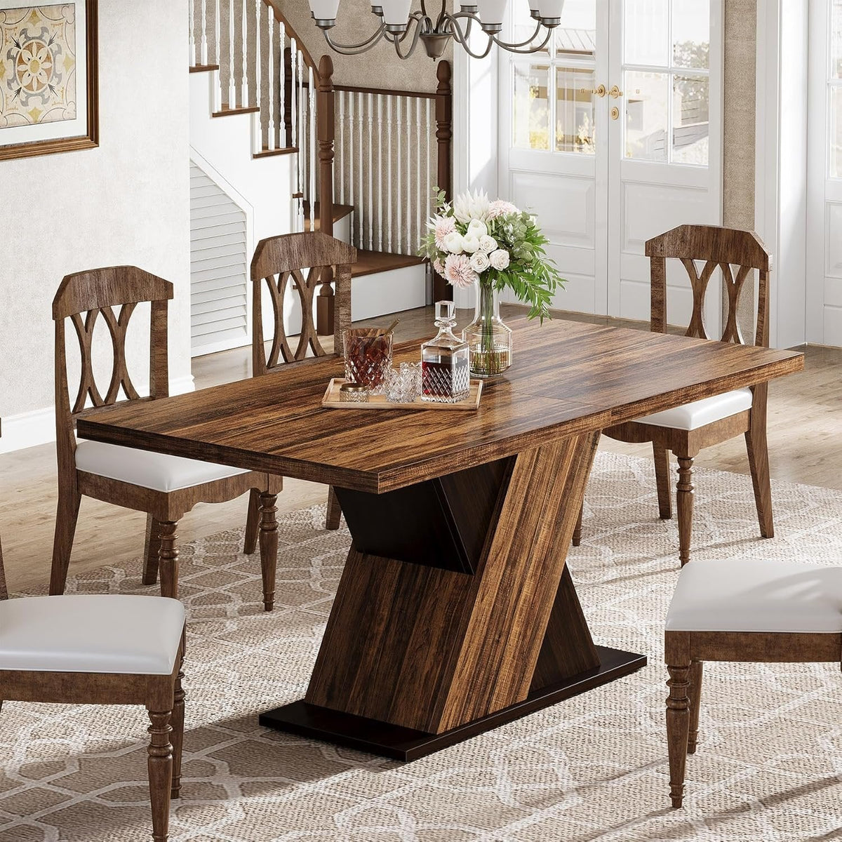 55" Rustic Farmhouse Dining Table, Space-Saving Wood Table for 4