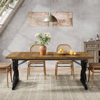 71 x 31.5 Inch Industrial Rectangular Dining Table, Kitchen Table with Metal Base in Brown