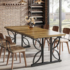 71 x 31.5 Inch Industrial Rectangular Dining Table, Kitchen Table with Metal Base in Brown