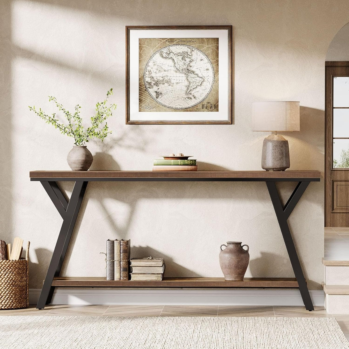 70.9" Industrial Console Table, Two-Tier Entryway Sofa Table in Rustic Brown