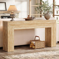63" Narrow Sofa Console with Faux Travertine Finish