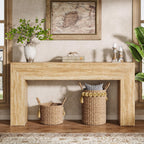 63" Narrow Sofa Console with Faux Travertine Finish