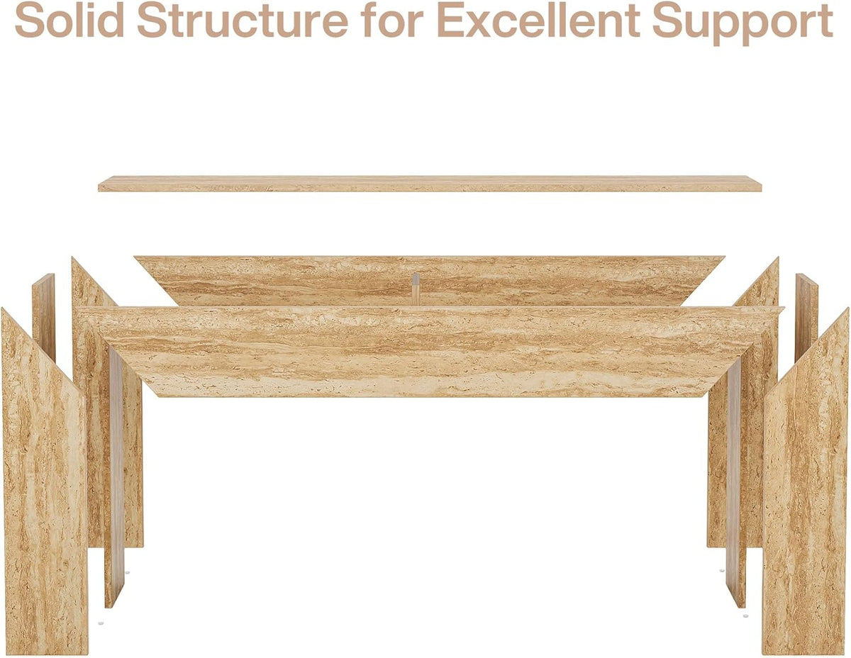 63" Narrow Sofa Console with Faux Travertine Finish