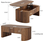 47-Inch Oval Lift Top Coffee Table, Rustic Brown with Storage Shelf and Hidden Compartment