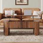 47-Inch Oval Lift Top Coffee Table, Rustic Brown with Storage Shelf and Hidden Compartment