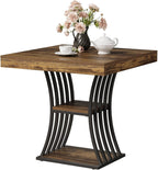 31.5-Inch Square Dining Table for 2–4, Small Kitchen Table with Curved Base and Shelf