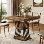 31.5-Inch Square Dining Table for 2–4, Small Kitchen Table with Curved Base and Shelf