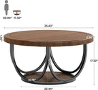 Industrial Round Coffee Table, 35.4 Inch Two-Tier Storage Table in Brown and Black