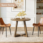 Compact Round Dining Table, 31.5-Inch Kitchen Table for Small Spaces in Warm Brown Finish
