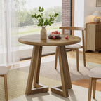 Compact Round Dining Table, 31.5-Inch Kitchen Table for Small Spaces in Warm Brown Finish
