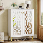 5-Tier Mirrored Shoe Cabinet, White Modern Shoe Organizer with Doors for Entrance or Bedroom