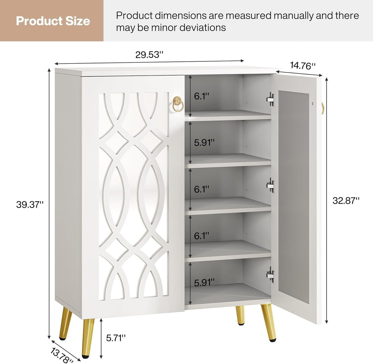 5-Tier Mirrored Shoe Cabinet, White Modern Shoe Organizer with Doors for Entrance or Bedroom