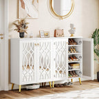 5-Tier Mirrored Shoe Cabinet, White Modern Shoe Organizer with Doors for Entrance or Bedroom
