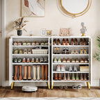 5-Tier Mirrored Shoe Cabinet, White Modern Shoe Organizer with Doors for Entrance or Bedroom