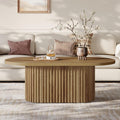 47.2" Oval Coffee Table, Farmhouse Wooden Center Table with Fluted Design for Living Room