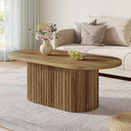 47.2" Oval Coffee Table, Farmhouse Wooden Center Table with Fluted Design for Living Room