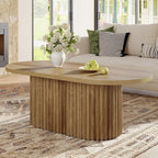 47.2" Oval Coffee Table, Farmhouse Wooden Center Table with Fluted Design for Living Room