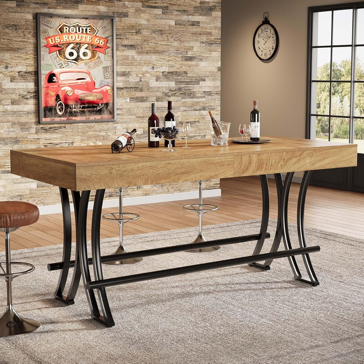 63-Inch Counter Height Bar Table with Metal Footrest