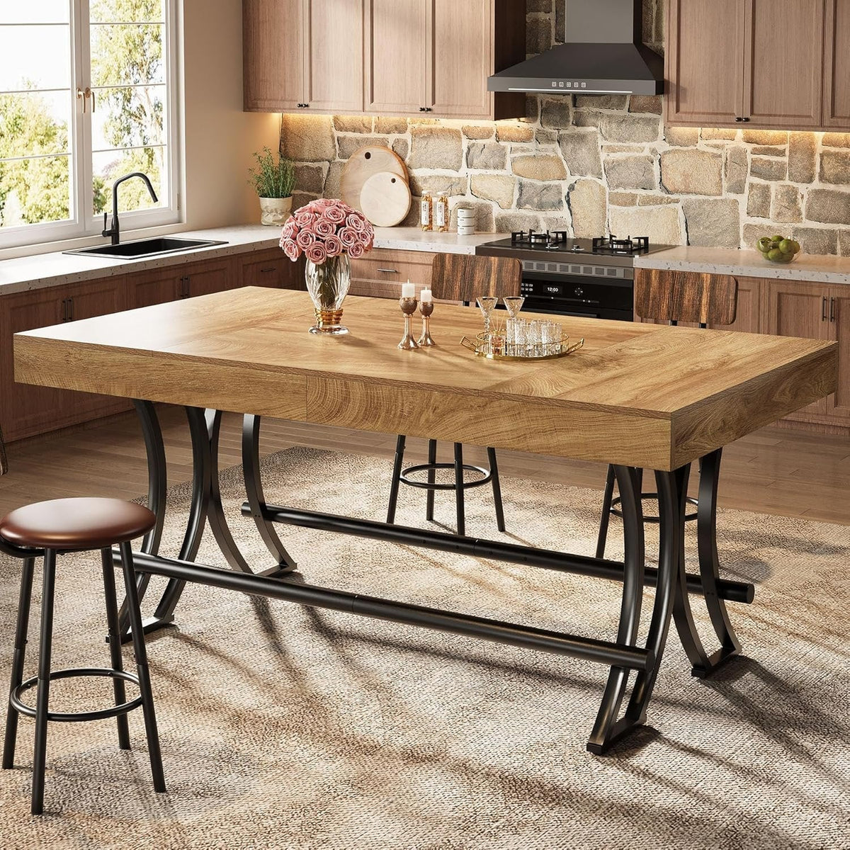 63-Inch Counter Height Bar Table with Metal Footrest