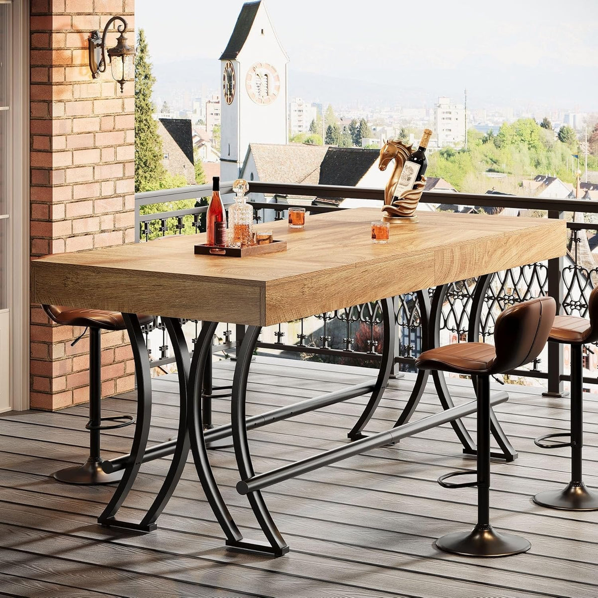 63-Inch Counter Height Bar Table with Metal Footrest