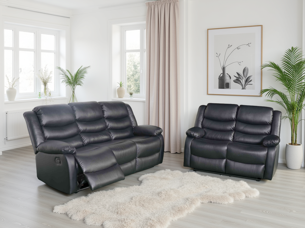 Conrad Manual Recliner Sofa 3+2 Set Black