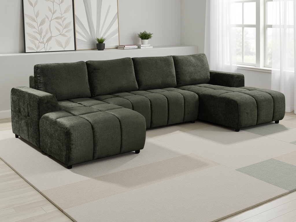 Shanghai Luxury U Shape Corner Sofa Bed Green