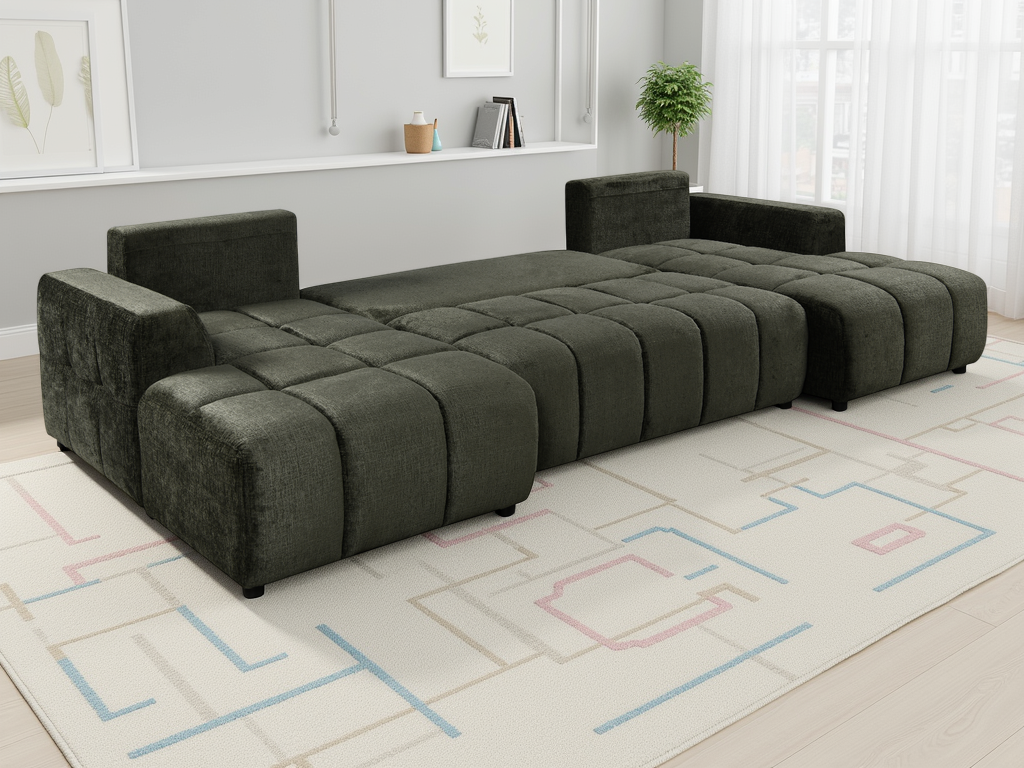 Shanghai Luxury U Shape Corner Sofa Bed Green