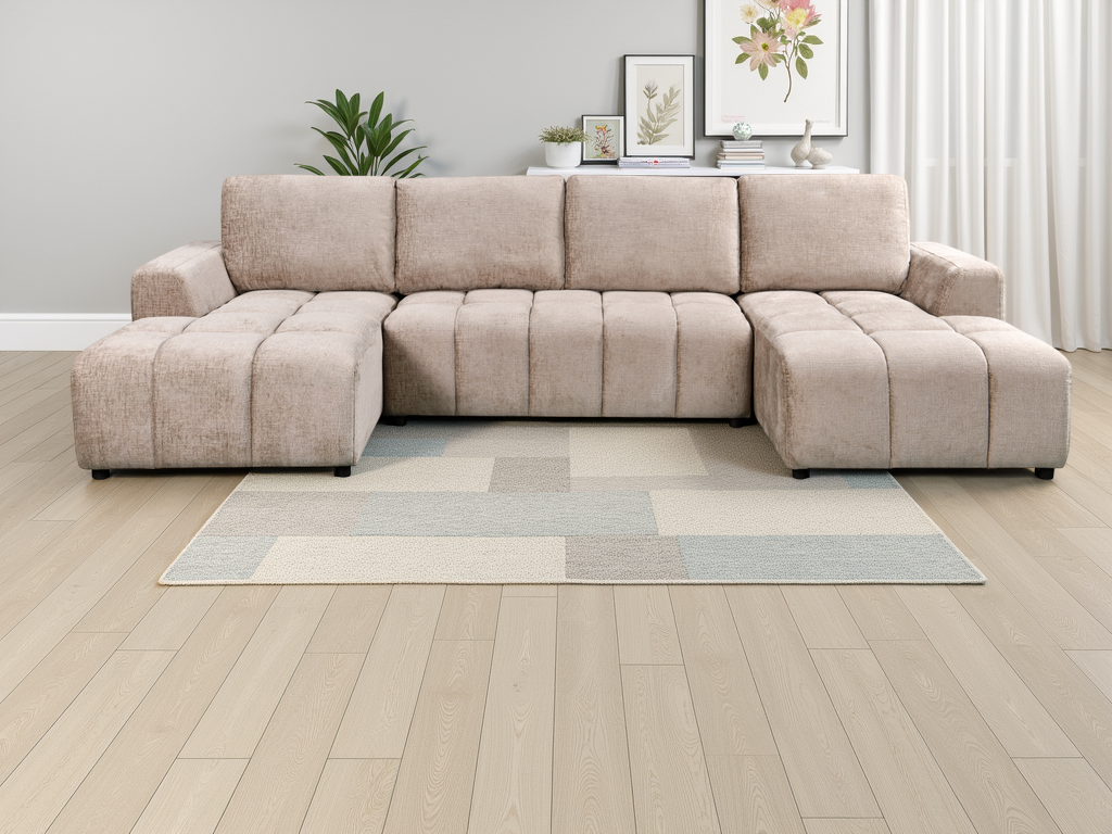 Shanghai Luxury U Shape Corner Sofa Bed Beige