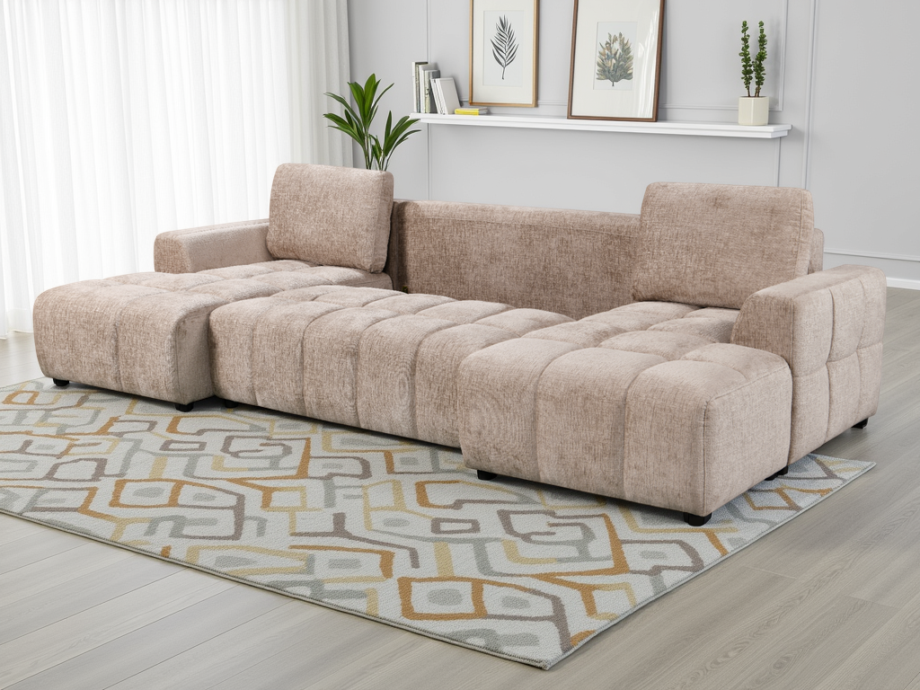 Shanghai Luxury U Shape Corner Sofa Bed Beige