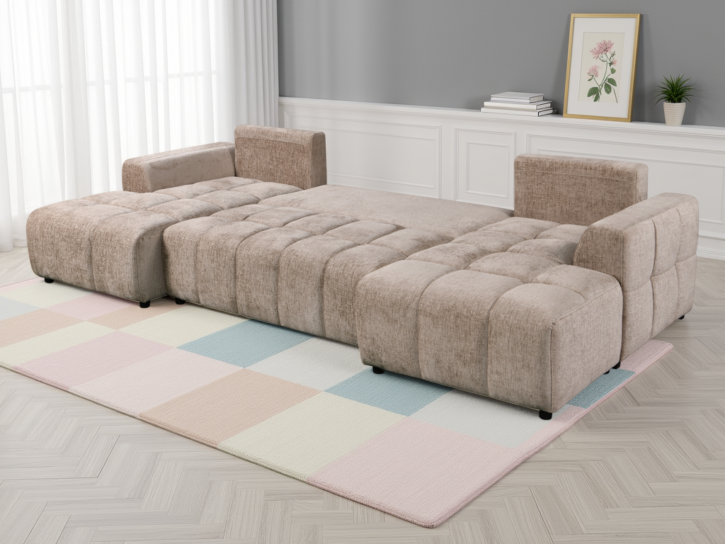 Shanghai Luxury U Shape Corner Sofa Bed Beige