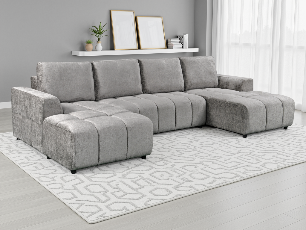 Shanghai Luxury U Shape Corner Sofa Bed Grey