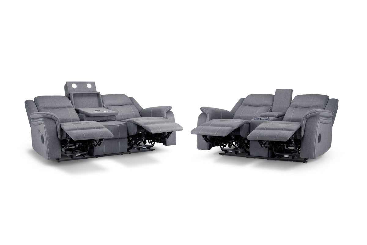 Galaxy Tech Electric Recliner Sofa 3+2 Set Grey