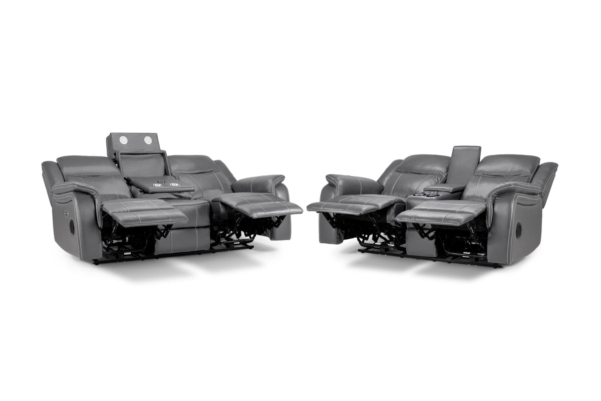 Galaxy Tech Electric Recliner Sofa 3+2 Set Grey